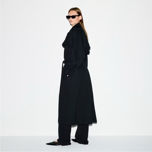 NEW Skims Boyfriend Fleece Onyx Oversized Black Trench Coat Revolve size XL NEW - Picture 6 of 9